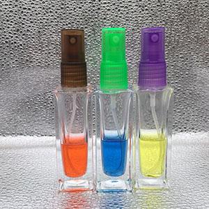 35 ML Clear Square Glass Perfume Pump Spray Bottle with Coloful Plastic Screw Cap