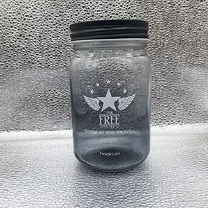 Stocked 430 ML Black Clear Round Bottom Glass Mason Jar with Five Stars Logo