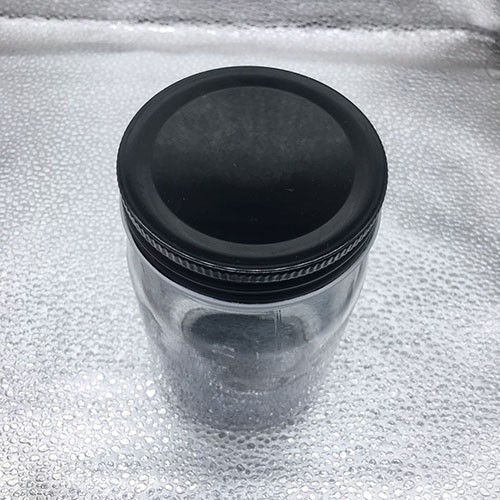 Stocked 430 ML Black Clear Round Bottom Glass Mason Jar with Five Stars Logo