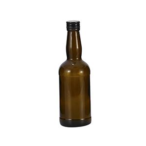   Bulk Sale Amber Beer Liquor Spirit Vodka Wine Lead Free Glass Bottle with Black Cap Mould for Customization