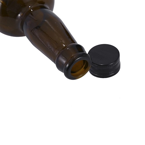  Bulk Sale Amber Beer Liquor Spirit Vodka Wine Lead Free Glass Bottle with Black Cap Mould for Customization
