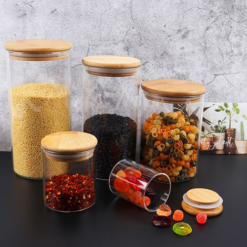 Wholesale High Borosilicate Glass Jar with Bamboo Lid for Food Storage  from China Manufacturer