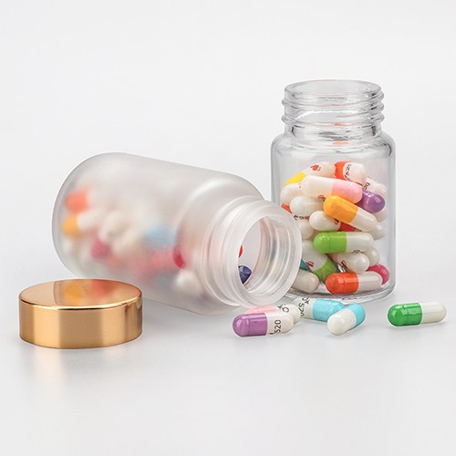 Bulk Sale Custom Clear Frosted Empty Glass Medicine Pharmaceutical Pill Bottle Jar with Screw Cap