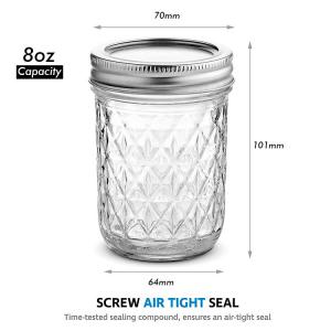 China Supplier Wholesale Wide Mouth Coffee Jelly Dimond Design Leak-proof Mason Jars Canning Bottle With Chalkboard Label Maker Airtight Split Type Lid 