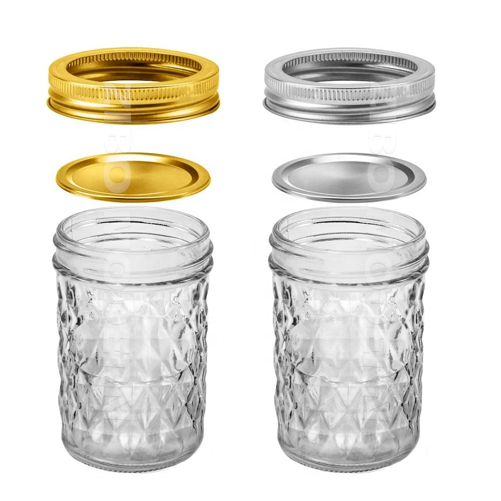 China Supplier Wholesale Wide Mouth Coffee Jelly Dimond Design Leak-proof Mason Jars Canning Bottle With Chalkboard Label Maker Airtight Split Type Lid 