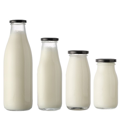 China Supplier High Quality Milk Round Glass Bottle with Screen Printing Custom Design and Screw Lid 