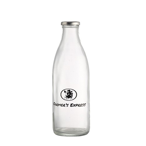 China Supplier High Quality Milk Round Glass Bottle with Screen Printing Custom Design and Screw Lid 