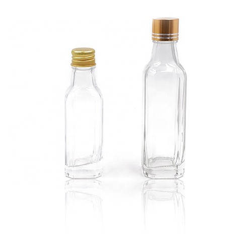 China Manufacture Supplier Small Empty Mini Try Drinking Fruit Wine Beverage Juice Clear  Round Glass Bottle Jar With Yellow Aluminum Screw Cap