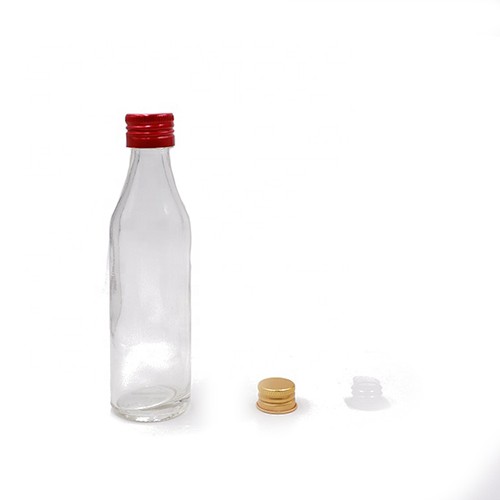 China Manufacture Supplier Small Empty Mini Try Drinking Fruit Wine Beverage Juice Clear  Round Glass Bottle Jar With Yellow Aluminum Screw Cap