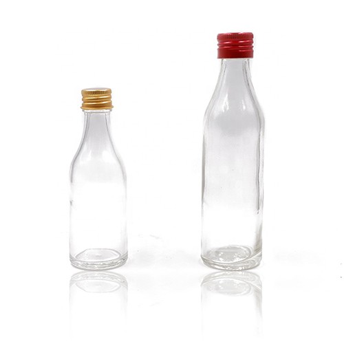China Manufacture Supplier Small Empty Mini Try Drinking Fruit Wine Beverage Juice Clear  Round Glass Bottle Jar With Yellow Aluminum Screw Cap