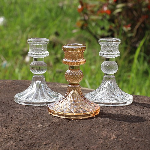 Clear Diamond Shape Glass Candlestick