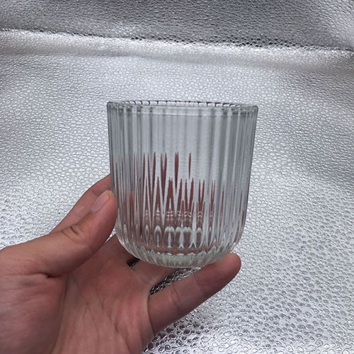 155 ML Thick Wall Vertical Stripe Clear Embossed Glass Candle Cup Candlestick Holder for Decoration