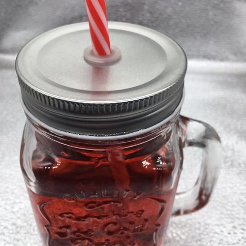 450 ML Clear Engraved Mason Handle Jar with Colorful Straws