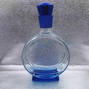 500 ML Clear Flat Shape Wine Bottle with Gradient Blue Bottom 