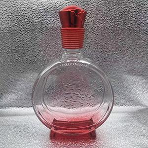 500 ML Clear Flat Shape Wine Bottle with Gradient Red Bottom