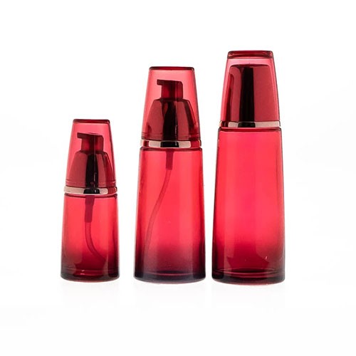 Wholesale Cosmetic Packaging Set Manufacturer Round Red Luxury Glass Lotion Cream Bottle with Pump 