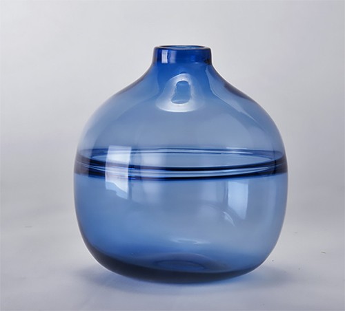 Customized Size Glass Flower Vase New Arrival Blue Round Hand Blown Glass Vase for Home Decoration Wholesale