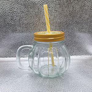 Factory Directly Wholesale 400 ML Pumpkin Shape Mason Cup with Yellow Color Straw