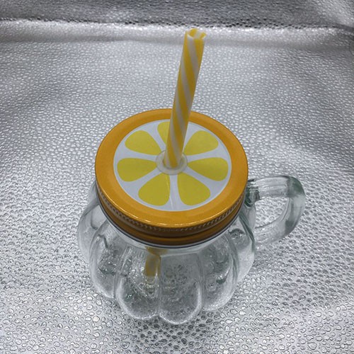 Factory Directly Wholesale 400 ML Pumpkin Shape Mason Cup with Yellow Color Straw