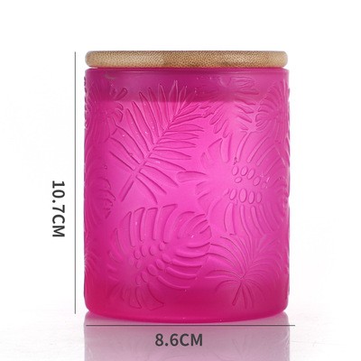 Embossed Glass Candle Cup with Bamboo Lid