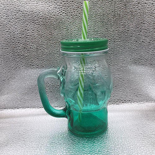 Factory Wholesale 460 ML Green Skull Shape Mason Cup with Green Color Straw