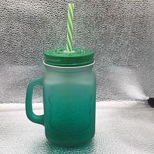 Factory Wholesale 475 ML Green Matte Mason Jar with Metal Cap and Straw 