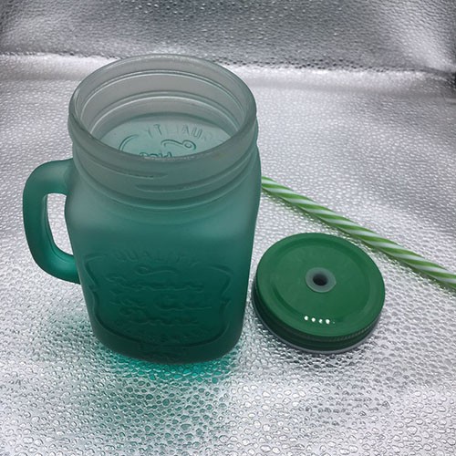 Factory Wholesale 475 ML Green Matte Mason Jar with Metal Cap and Straw 