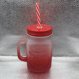 Factory Wholesale 475 ML Red Matte Mason Jar with Metal Cap and Straw 