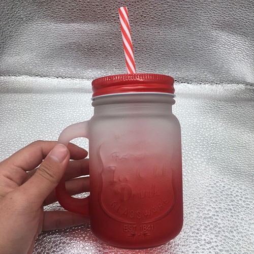 Factory Wholesale 475 ML Red Matte Mason Jar with Metal Cap and Straw 