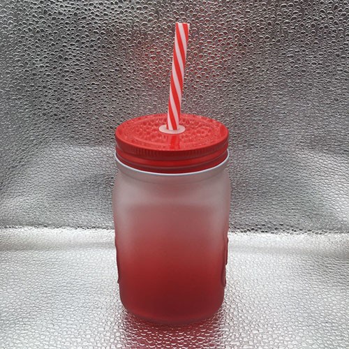 Factory Wholesale 475 ML Red Matte Mason Jar with Metal Cap and Straw 