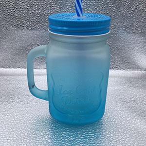 Factory Wholesale 475 ML Sky Blue Matte Mason Jar with Metal Cap and Straw