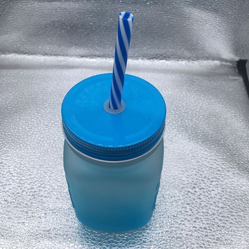 Factory Wholesale 475 ML Sky Blue Matte Mason Jar with Metal Cap and Straw