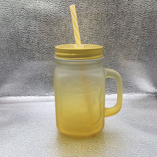Factory Wholesale 475 ML Yellow Matte Mason Jar with Metal Cap and Straw