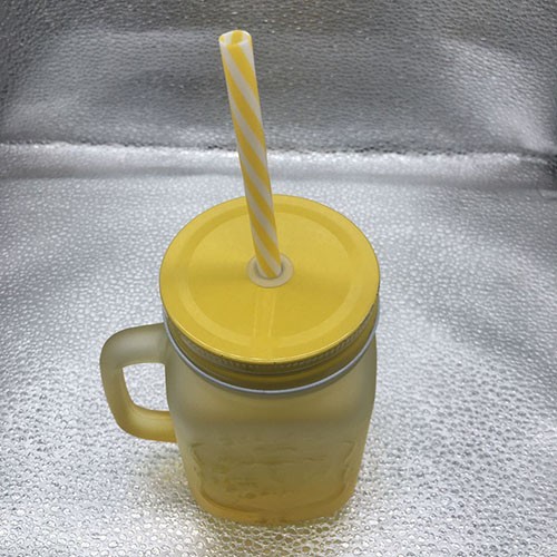 Factory Wholesale 475 ML Yellow Matte Mason Jar with Metal Cap and Straw