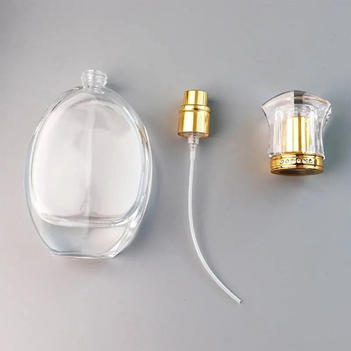 Glass Bottle Perfume Bottle 50 ML Refillable Portable Oval Shape Clear Glass Jar with Atomizer and Acrylic Cap Wholesale