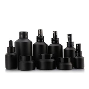  Glass Cosmetic Packaging Bottle Lotion Perfume Essential Oil Cream Black Matte Glass Jar with Pump Sprayer Atomizer Best Price 