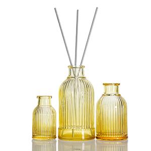Glass Diffuser Aromatherapy Bottle Wholesale Roma Yellow Orange Color Empty Fragrance Diffuser Glass Jar with Lid and Reed in Stock