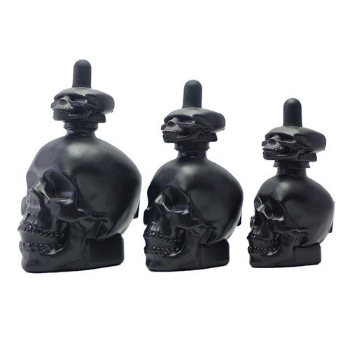Personalized Glass Dropper Bottle 1 OZ Skull New Design Black Essential Oil Glass Jar with Skull Cap Wholesale