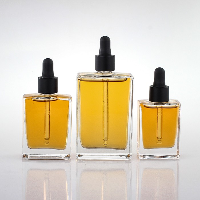 Glass Dropper Bottle Rectangle Bottom 30 ml 50 ml 100 ml Empty Essential Oil Crystal Glass Jar Wholesale in Stock 