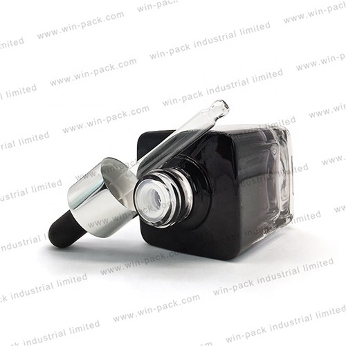 Glass Dropper Bottle Square 30 ML 1 OZ Serum Essential Oil Empty Gradient Black Glass Jar with Glass Pipette Wholesale  
