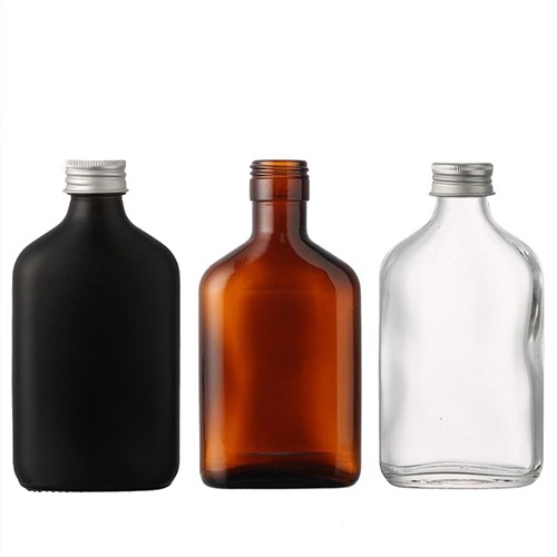 Glass Flat Bottle Flask Clear Amber Assorted Color Jar for Cold Brew Coffee Juice Beverage Wine with Aluminum Lid from China Factory Wholesale Supplier