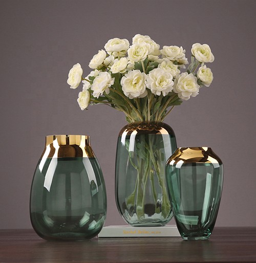 Glass Flower Vase Nordic INS Style Phonm Penh Colored Dried Gold Vase for Decoration OEM from China Manufacture
