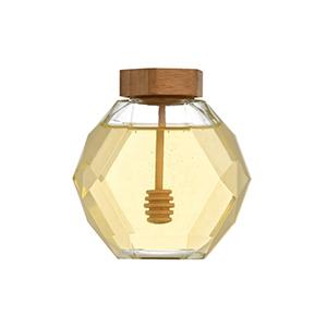 Glass Honey Jar Diamond Shape Honey Glass Bottle with Wood Dipper Lid from China Wholesale Supplier