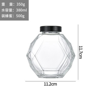 Wholesale Glass 380 ML 500 g Honey Jar Diamond Shape Crystal Bottle with Diverse Caps from China