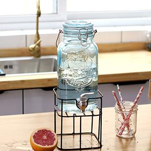 Glass Jar with Tap and Metal Shelf