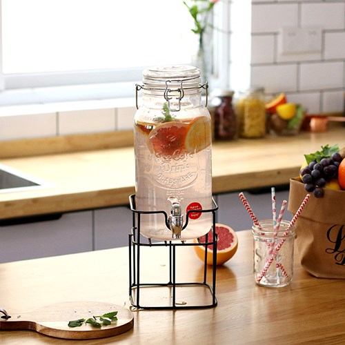 Glass Jar with Tap and Metal Shelf
