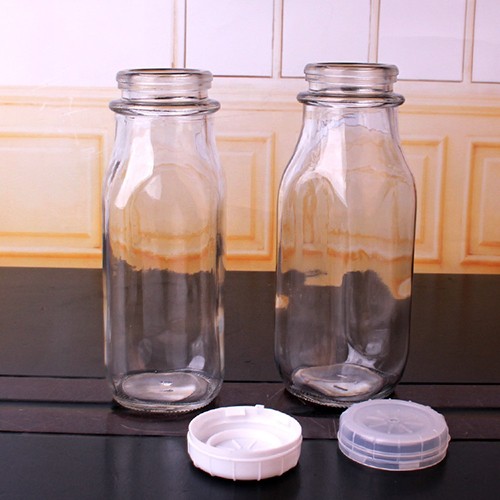 Glass Milk Bottle Glass Beverage Juice Square Clear Empty Jar  with Plastic Cap from China Supplier Buying Glass Bottle in Bulk