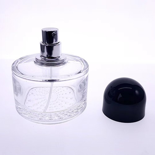 Glass Perfume Bottle 50 Ml Cylinder Empty Clear Paper Logo Glass Jar with Atomizer and Acrylic Cap