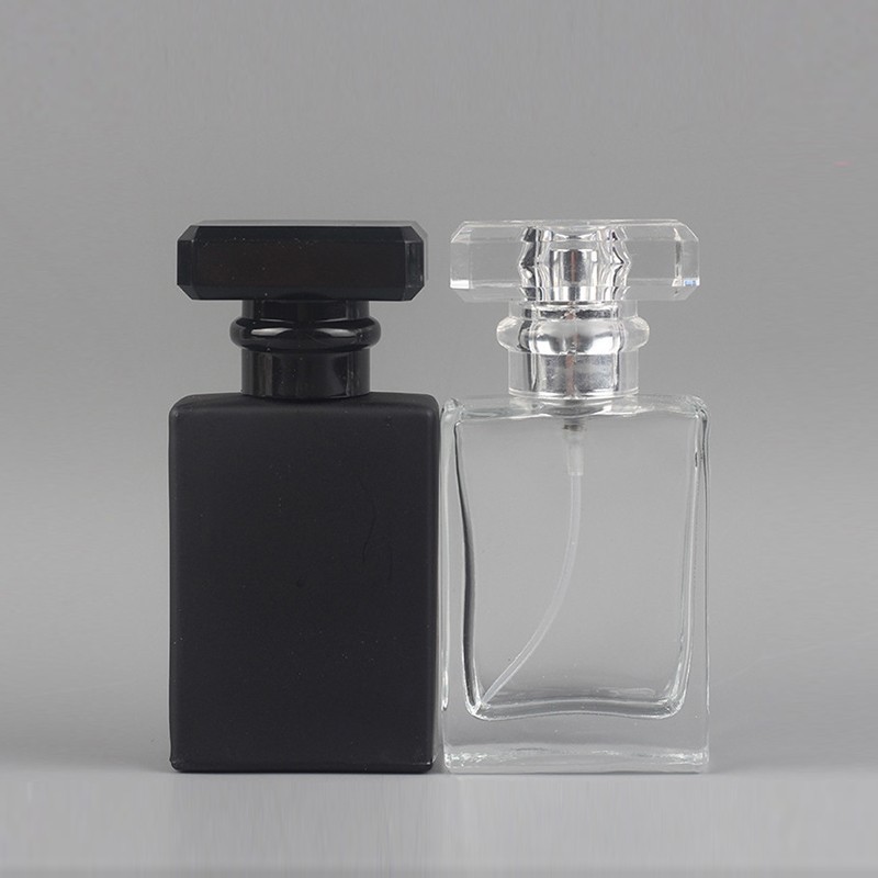 Glass Bottle for Perfume Rectangle Bottom Luxury Glass Bottle with Atomizer and Acrylic Cap for Wholesale from China Factory