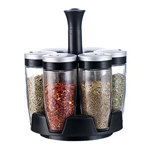 Glass Seasoning Jar 3 OZ Spice Salt Sugar Pepper Powder Container with Pouring Hole on Rotate Rack Set